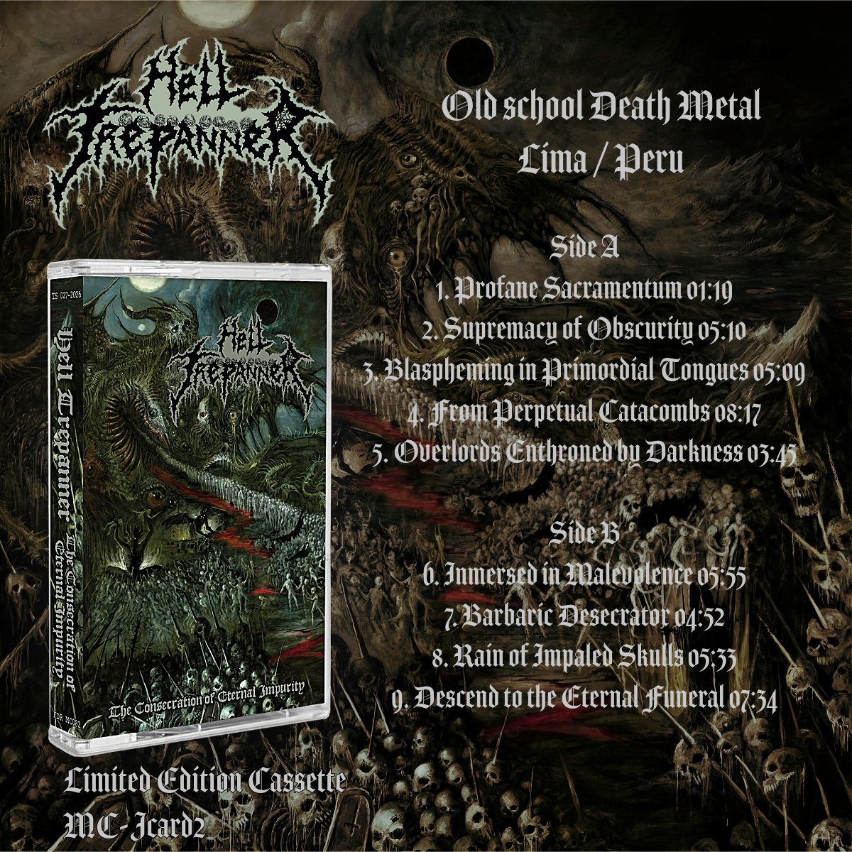 AlexFetzner's tweet photo. Hell Trepanner - The Consecration of Eternal Impurity Old school Death Metal from Lima, Peru 
MC Release date: November 27, 2026 
In collaboration with the Peruvian label "Thrashirts"

https://t.co/7QBxlt2Kqt

Barbaric Death Metal Holocaust
#peruviandeathmetal #oldschooldeathmetal #osdm #deaththrash #helltrepanner
#metalperu #deathmetalmusic #deathmetal #deathmetalband
#thrashirts #metalofdeath #blackdeath #deathmetalperu #oldschool
#fetznerdeathrecords #fetznerfamily #newalbum
#release2026 #cassette #tape #preordernow