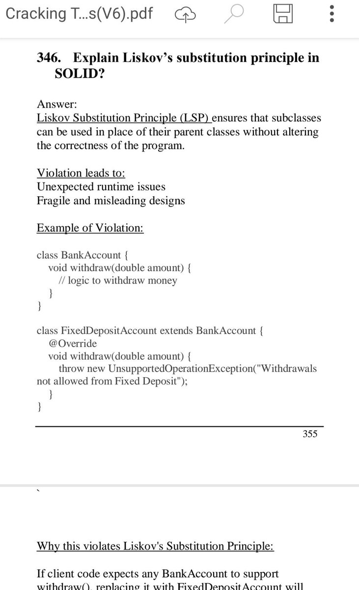 Sumits_X's tweet photo. " Explain SOLID principles " is one of the most asked interview questions. I see candidates usually steuggling to explain Liskov's Substitution Principle.
  Covered it in the book to explain it perfectly : https://t.co/pzODxsaDvx