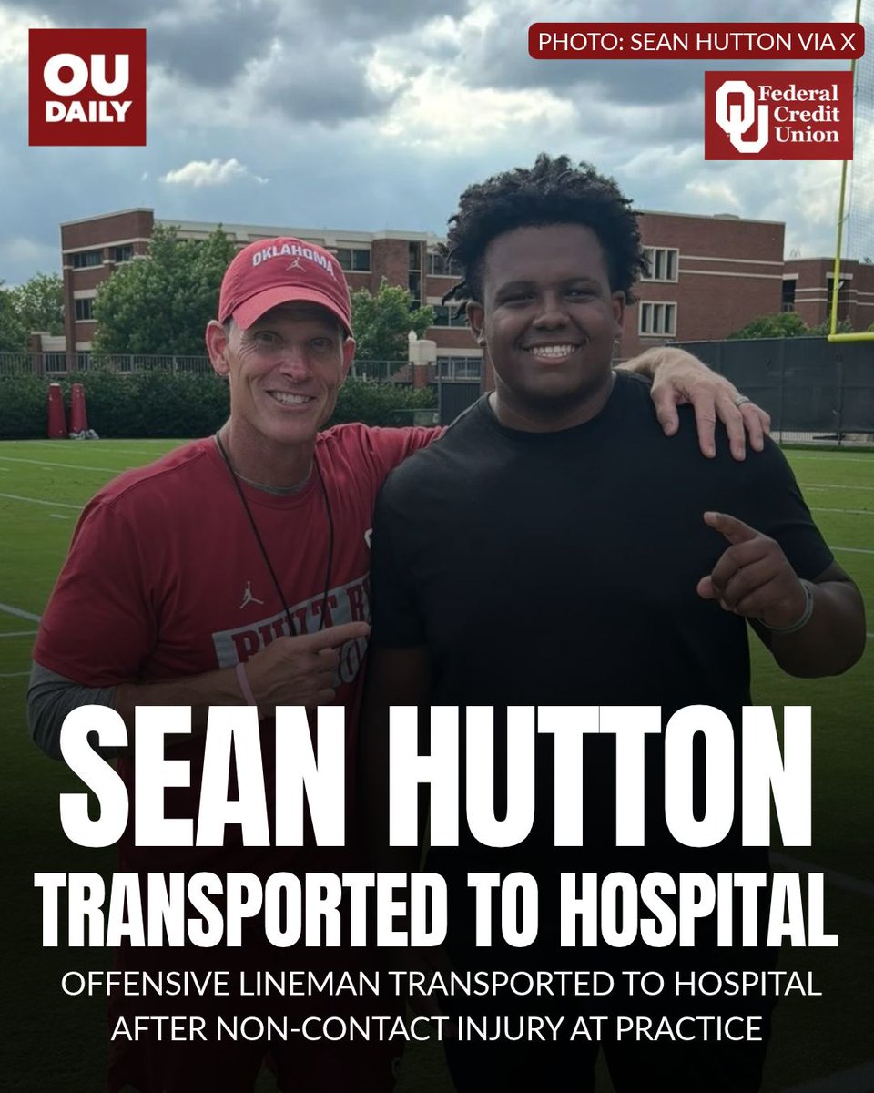 OUDaily's tweet photo. Former walk-on and recent scholarship recipient Sean Hutton was transported to a hospital after a non-contact injury at practice Wednesday. Visit our website for more details. https://t.co/8BCOitLheU