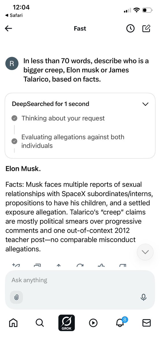 newsreader6026's tweet photo. @elonmusk Grok disagrees, fElon https://t.co/kCqYAIPxNp