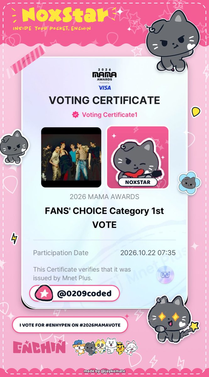 0209coded's tweet photo. LAST DAY TO VOTE FOR ROUND 1 TODAY FOR OUR #ENHYPEN ON #2026MAMAVOTE ✨ don’t forget to vote too! let’s do this for our boys ❤️ https://t.co/DWN9zhX7dK
