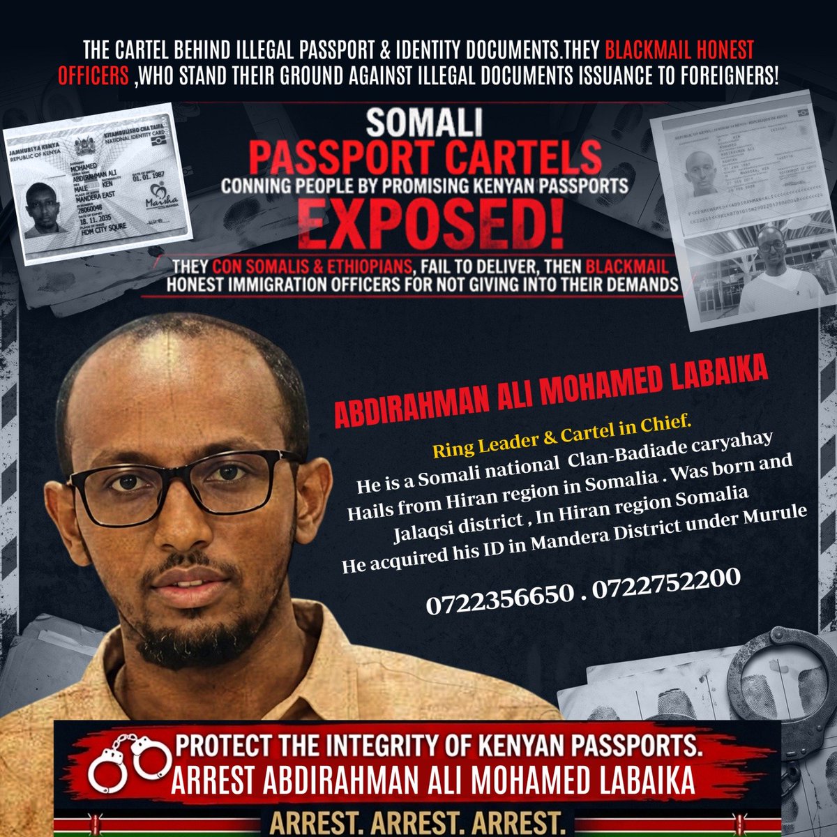 _bakule's tweet photo. The passport system has become efficient since 2022. There is no illegal issuance of passports to foreigners through the back door, which makes these blackmailers angry. #PassportCartelBlackmailers Abdirrahman Labaika. https://t.co/Ph3BKxpMmI