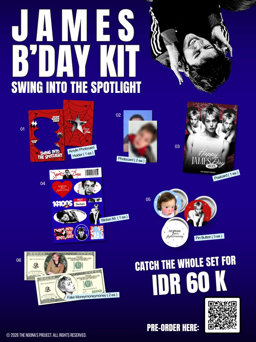 thenoonasprojct's tweet photo. Wassup, COER! 

Swing Into The Spotlight: James Birthday Kit PO is OPEN! ✨

🎁 Full set: IDR 60K | DP 40K
📅 22 Oct – 10 Nov 2026
🕒 Link opens at 15.00 WIB!

🔗 https://t.co/qhXl1wLgQ7

Catch it before it swings away! 

#JAMES #CORTIS #THENOONASPROJECT https://t.co/WInBP6oOpI