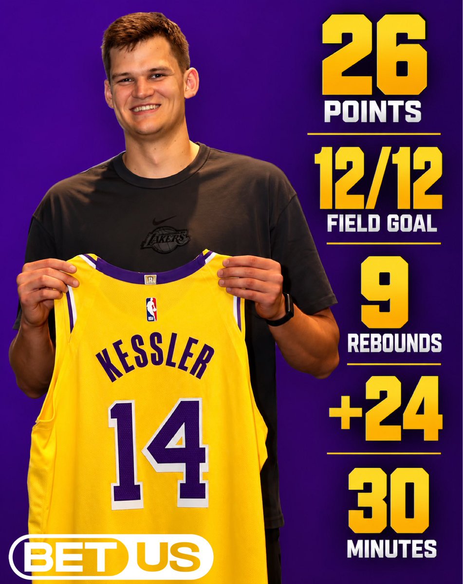 LakersEmpire's tweet photo. WALKER KESSLER PERFECT LAKER DEBUT GAME VS WARRIORS 🔥😮‍💨🙌 https://t.co/jnxbNp25ul