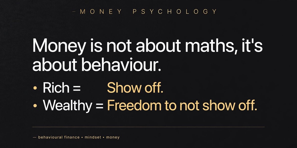 RSP_MutualFund's tweet photo. Money is not about maths, it's about behaviour.

You don't need 18% returns.
You need to stay invested for 18 years.

Rich = Show off.
Wealthy = Freedom to not show off.

Wealth is what you don't see.

#MoneyPsychology https://t.co/3LwZ7lU8mj