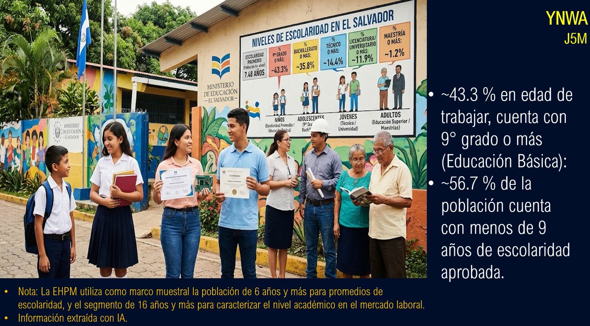 OBRodr's tweet photo. El Salvador

La #actividad económica se ha impulsado admirablemente en 2026.

Pero con estos datos de #escolaridad del recurso humano, veo que hay un gran desafío.  El #riesgo de regresar al 2-2.5% de #crecimiento es alto, bajo estas condiciones.

Hay que apostar por + #Educación https://t.co/ESeMaQEPkw
