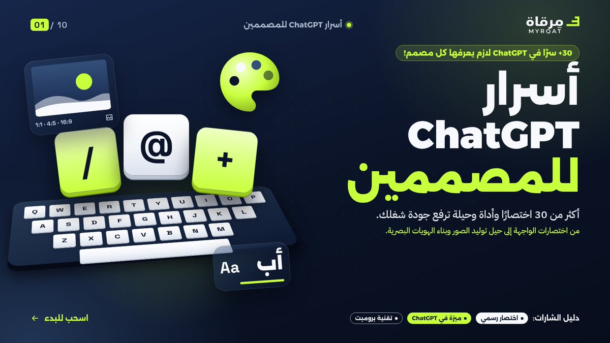 myrqat's tweet photo. أسرار ChatGPT للمصممين
أكثر من 30 اختصار وحيلة ترفع جودة شغلك، من اختصارات الواجهة إلى بناء الهويات البصرية.
ثريد ↓
#ChatGPT #تصميم #التصميم_الجرافيكي https://t.co/q31HmmAQWq