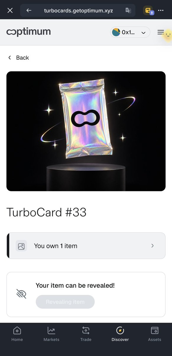 CryptoSundayz's tweet photo. ⚡ Just minted my Optimum Turbo Card: #33

Slot 15116975
Latency: 96ms
Speed Boost: 3.6x

Each card is a real Ethereum slot where @get_optimum sped up a block across the network. Only 999 exist.

Here's how to get yours 👇

1️⃣ Get an access code
Codes drop on X, Discord, community calls and partner quests.
First batch: Friday, Oct 23

2️⃣ Unlock it
Go to https://t.co/0b7YrBWZvF
→ Follow Optimum
→ Connect your wallet (double-check the URL)
→ Enter your code

3️⃣ Mint & reveal
Select your card → Mint now → Confirm → Reveal 🃏

Prepare ethereum:native L1 for gas fees maybe arround $0.1 (better to prepare $1-$2)

Can't see it in your wallet? Check OpenSea with the same wallet.

Good luck on the next drop 🔥