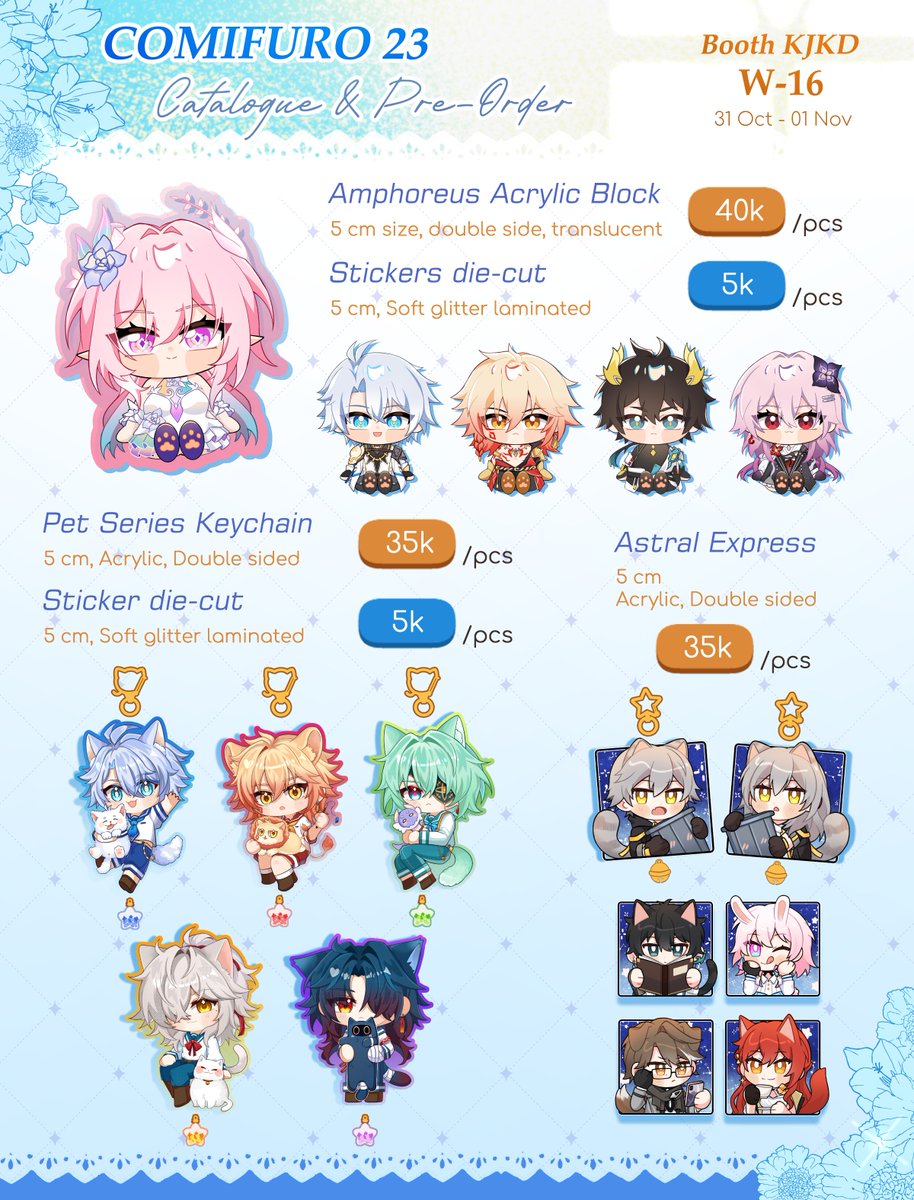 llymochi's tweet photo. [🧡&amp;🔁Appreciated!]
Llymochi's #CF23 Catalogue &amp; PO

🗓️PO Period: 22 - 28 Oktober 2026
💌Mail order &amp; Pickup (W-16 Booth "Kita jualan karena diajak" KJKD)
✨Genshin Impact, Honkai Star Rail, Zenless Zone Zero, Ensemble Stars
🔗Below⬇️

#Comifuro23 #comifuro23catalogue 
(1/2) https://t.co/qoyBTJpJyg