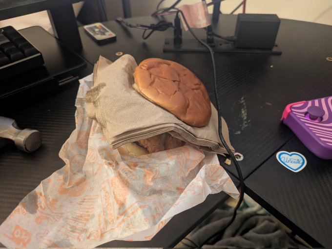 FlowFGC's tweet photo. when I doordashed popeyes and they straight up put a whole wad of napkins on my sandwich https://t.co/EQE2rqg5sU