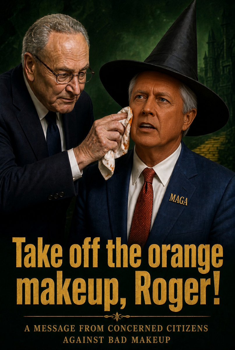 AndreeW54304423's tweet photo. Roger Marshall tonight was CONFUSING.

What we know is ...

A. He's been in Florida getting a Tan?
B. He's got a spray tan?
C. He's wearing Makeup?
D. He's been kissing Donald Trump's Ass?
E.  All the above.

#AdamHamilton / #adamhamilton #Hamilton4Kansas / #Hamilton4Senate / #VoteHamilton #FlipKansas #KansasDeservesBetter #NoKings / #NOKINGS #Kansas #rogermarshall #kksen