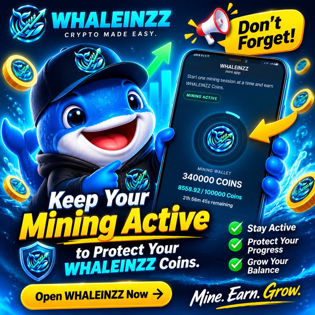 WHALEINZZ's tweet photo. ⛏️🐋 Keep your WHALEINZZ mining active!

Stay active to protect your progress and keep your coin growth moving.

✅ Keep mining on
✅ Protect your progress
✅ Grow your WHALEINZZ balance

👉 Check your mining status now:
https://t.co/ye1uwYC175

#WHALEINZZ #Mining #Crypto #Reward https://t.co/wn8Qy5deKr
