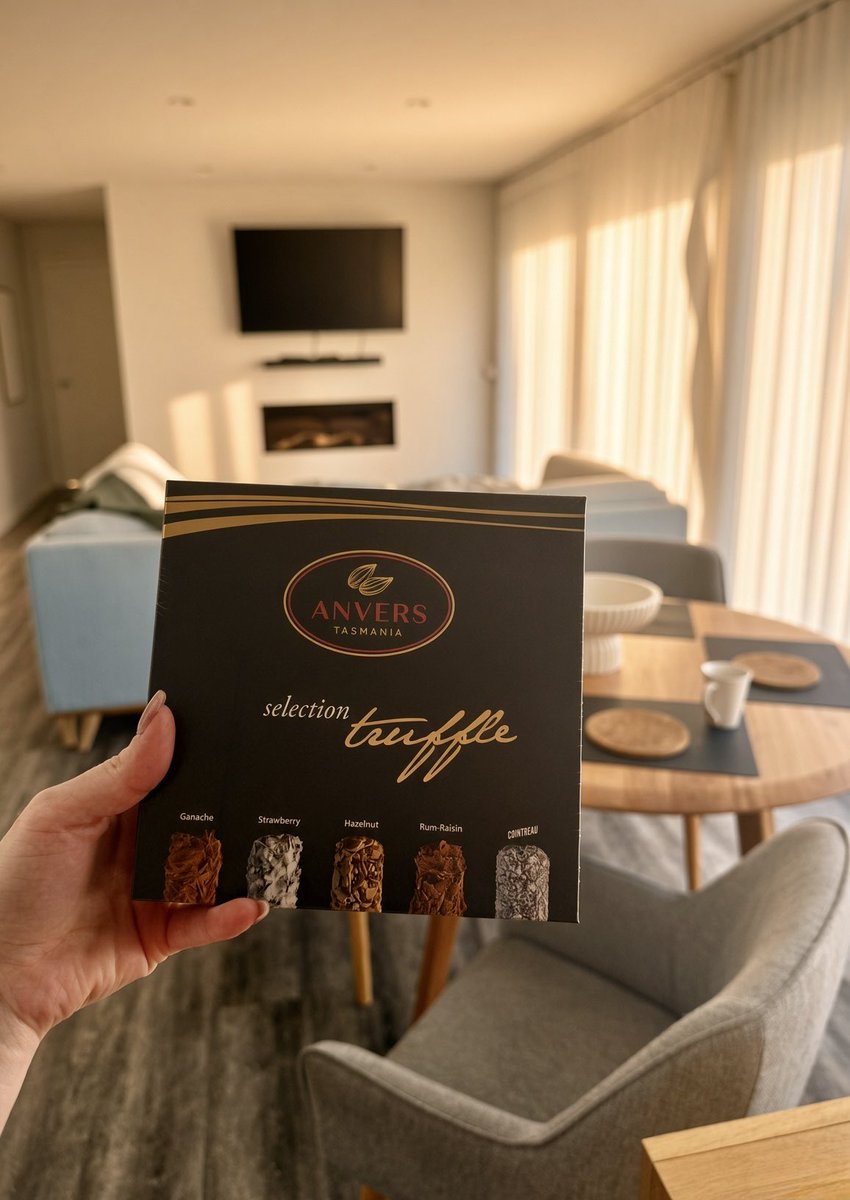 High_Class_Aqua's tweet photo. Gold wrapping. Anvers Tasmania inside. 🍫
Five truffles: ganache, strawberry, hazelnut, rum-raisin and Cointreau.
Lovely surprise this week. #Tasmania #Anvers https://t.co/2G1R9PIni4