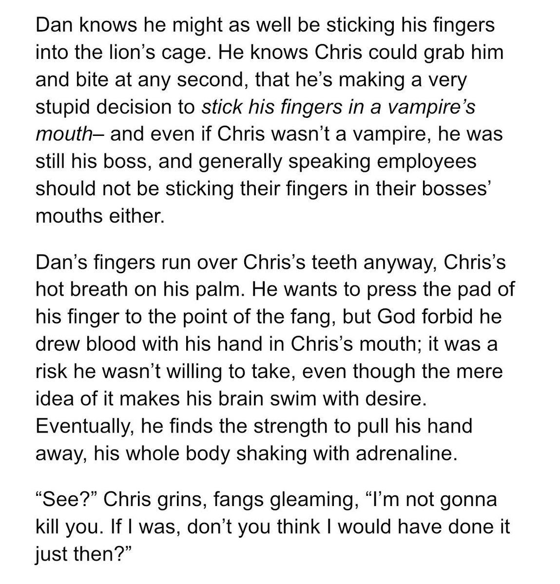 danny_plums's tweet photo. teeny tiny wip excerpt for vampire chris/human dan fic… still have a lot to get done but i am going to BED #dansen #primetime https://t.co/08MReKXPy0