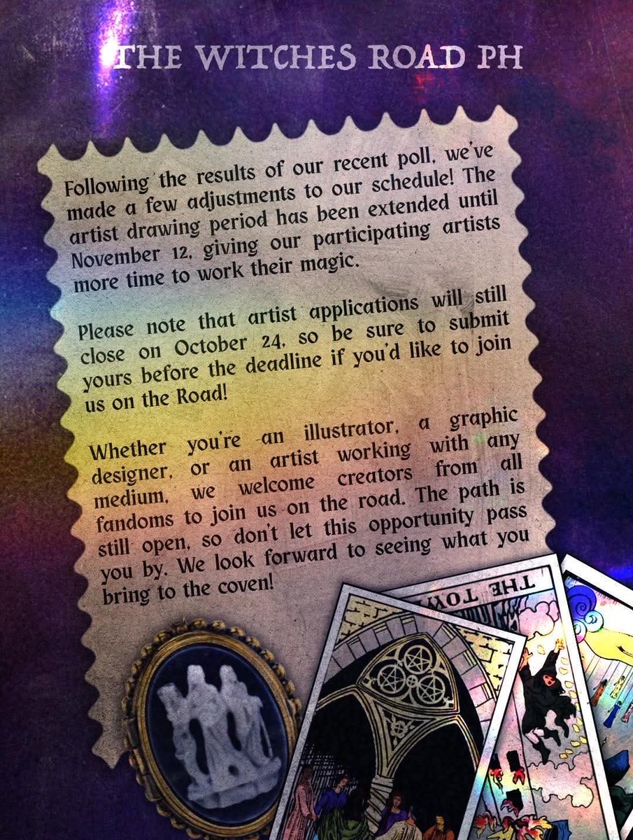 witchesroadph's tweet photo. ✦ A change of course on the Witches’ Road! A small update for our artists ⊹ ࣪ ˖ https://t.co/Uv7Pefjf6m