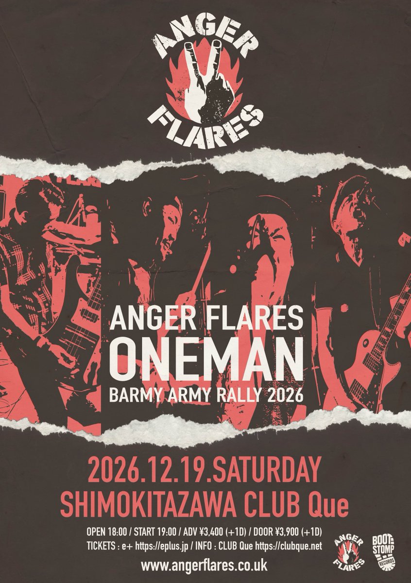 CLUBQue's tweet photo. ＼🎫チケット先着受付中✨／
12/19 [SAT]
“ANGER FLARES ONEMAN “BARMY ARMY 決起集会 2026””

ANGER FLARES -oneman-

⏰OPEN 18:00／START 19:00
🎫￥3,400 [+1D]
イープラス 
👉入場者全員にANGER FLARES特製ラバーリストバンド(非売品)をプレゼント！

▼詳しくはこちら▼
https://t.co/m3b1p5aqfE https://t.co/AnMRr3zYDs