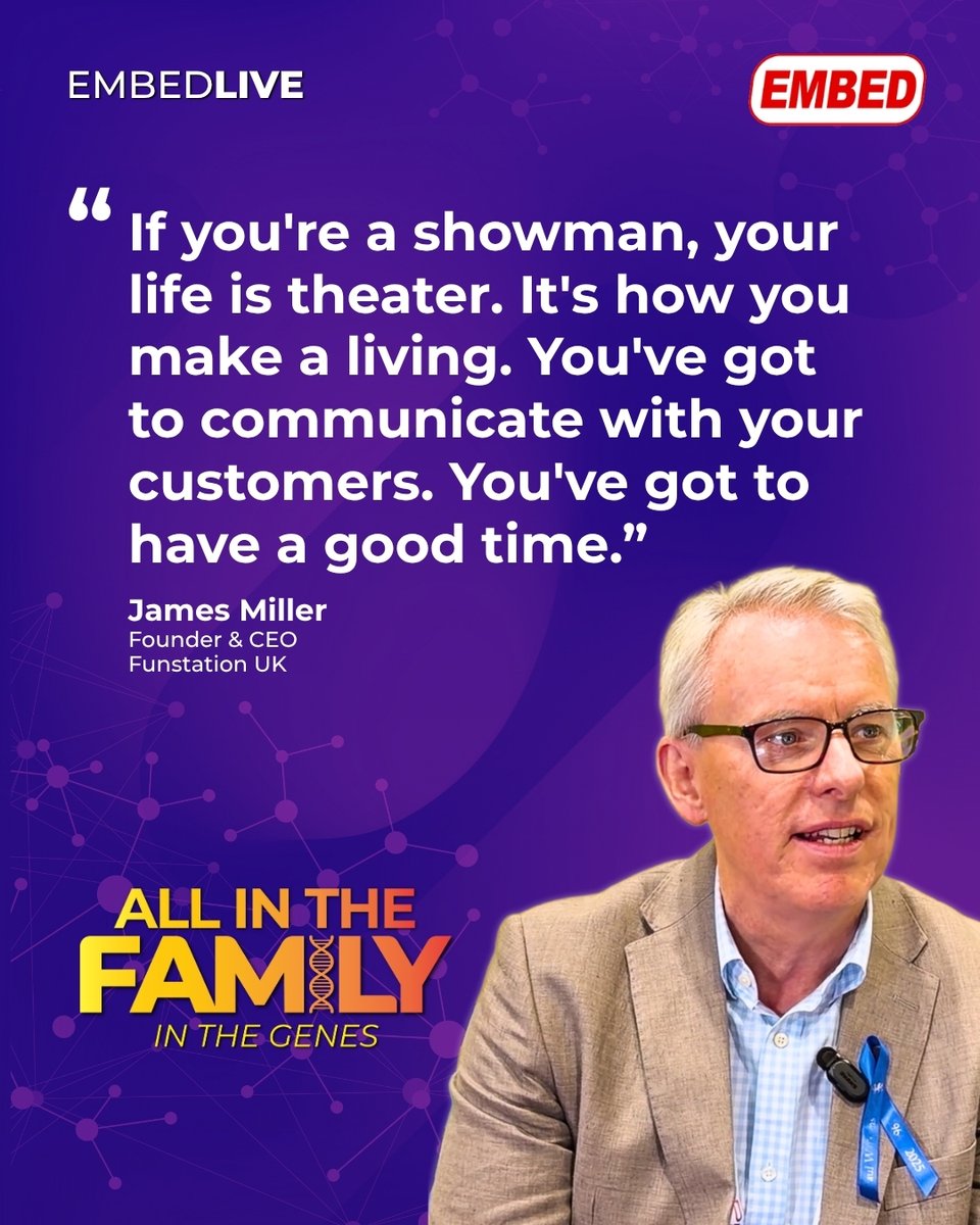 embedcard's tweet photo. "If you're a showman, your life is theatre...You've got to have a good time." -James Miller  Funstation CEO, fifth-gen showman, built the UK's most innovative FEC.

Hear the story: https://t.co/iLTUm1iav0

#EmbedLIVE #AllintheFamily #FECIndustry #LegacyBuilders https://t.co/odpjAXkMR9