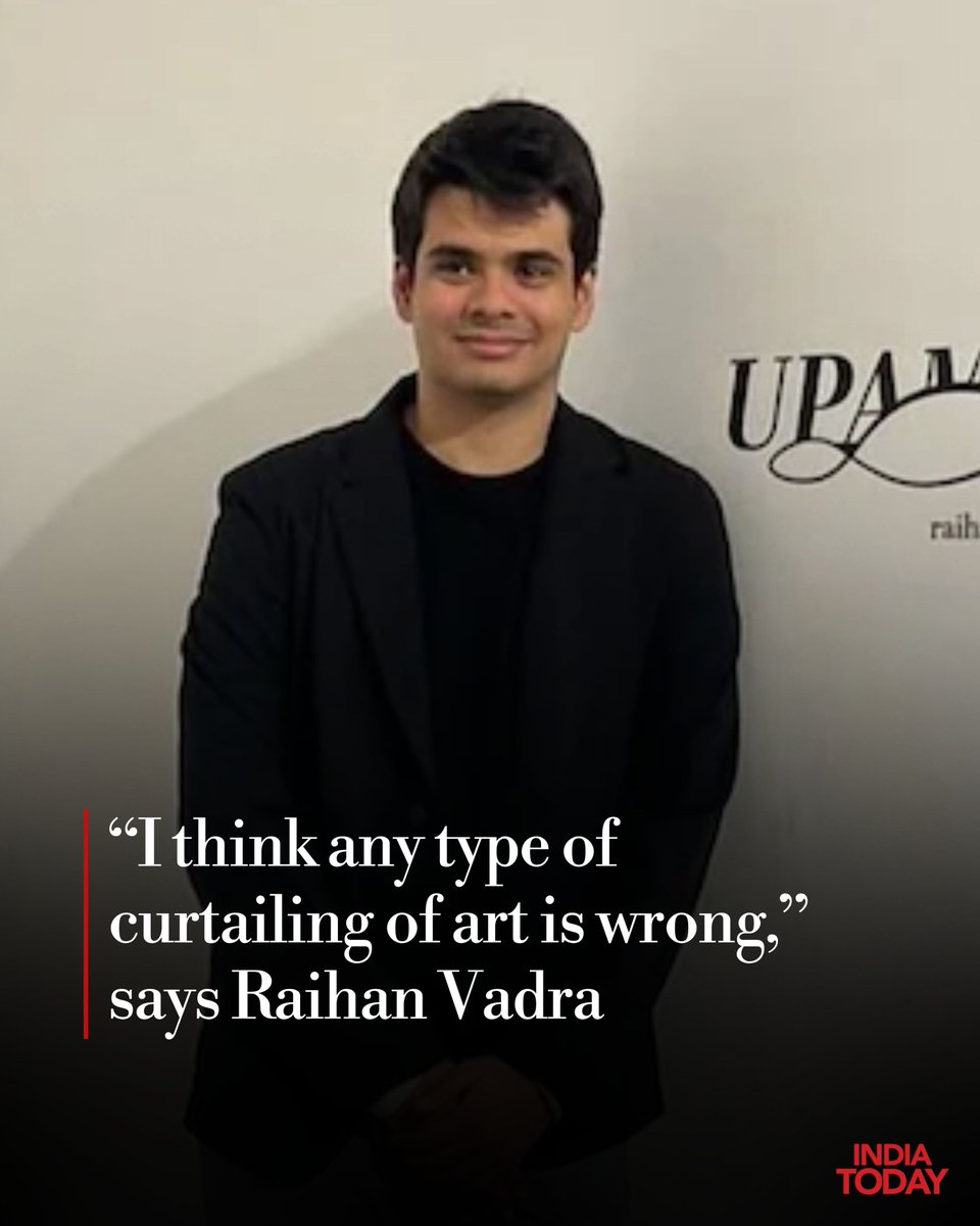 IndiaToday's tweet photo. Artist and photographer Raihan Vadra, son of Priyanka Gandhi Vadra and Robert Vadra, slammed Bikaner House over the removal of 75 photographs of recent Delhi protests from his exhibition and accused the administration of curtailing artistic freedom.

Read More: https://t.co/SvmEwZRu7f
#RaihanVadra #PriyankaGandhiVadra #RobertVadra #BikanerHouse @Scribe_Rahul