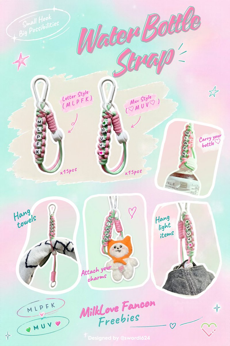 swordi624's tweet photo. #MilkLoveFancon Freebies 💚💖

Water Bottle Strap
— Letter Style × 15
— Muv Style × 15

♥︎ One per person (choose your style)
♥︎ Time TBA · First come, first served
♥︎ DM for exchange

Handmade with love ♡ Minor flaws may occur 🥹

See ya on Nov 15! 💚💖 https://t.co/fkWdsDA9Uy