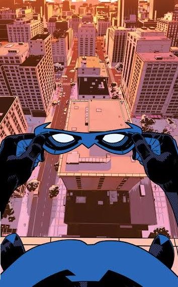 NotInHisShadow's tweet photo. “The city’s breathing heavy after the morning rush. Rooftops still warm under my boots, wind carrying the smell of street food and exhaust. Someone’s about to make a very bad decision three blocks east. Time to drop in and ruin their day.” https://t.co/Fpo6fkYIam