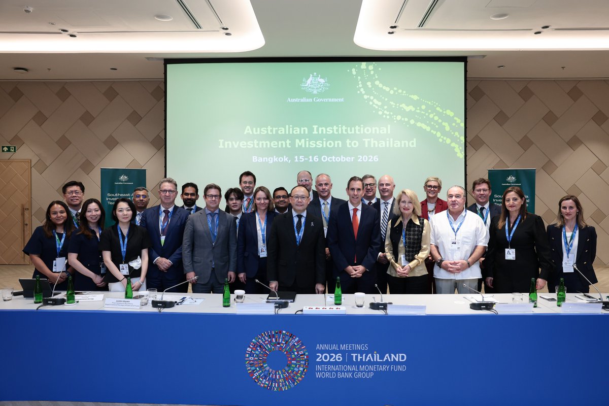 Austrade's tweet photo. Coinciding with the IMF–World Bank Group Annual Meetings, the Australian Institutional Investment Mission brought 21 delegates to Bangkok to explore Southeast Asia’s investment environment, build networks and assess opportunities. 

Learn more: https://t.co/OHwxpcHlGZ https://t.co/Vn0j6pOhB8