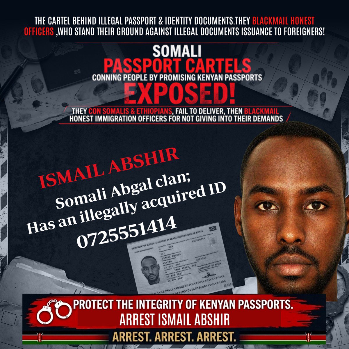Mutethia1_'s tweet photo. Honest officers refuse dirty deals and get blackmailed for it. Enough is enough. #PassportCartelBlackmailers Abdirrahman Labaika. Standing firm against corruption is patriotism, not a crime. https://t.co/Z7aptX2jZz