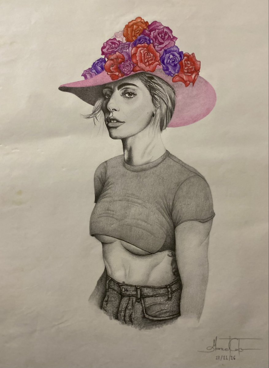 mctkatze's tweet photo. Take my hand, heaven’s not ready for you… 10 años de Joanne @ladygaga #Joanne 
Dibujo a carbón y lápices de colores. https://t.co/ghp8GuH5A8