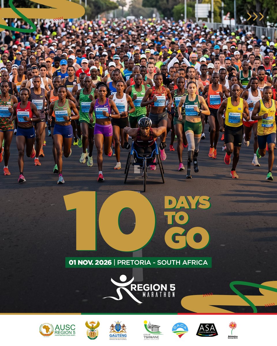 auscregionfive's tweet photo. 10 DAYS TO GO! Pretoria is getting ready for the Region 5 Marathon 2026 on 1 November.

To join this Southern African road running festival, enter here now: https://t.co/UJ9H2S0YQf

#Region5Marathon #AUSCRegion5 #Pretoria2026 https://t.co/qqxlYvvt84