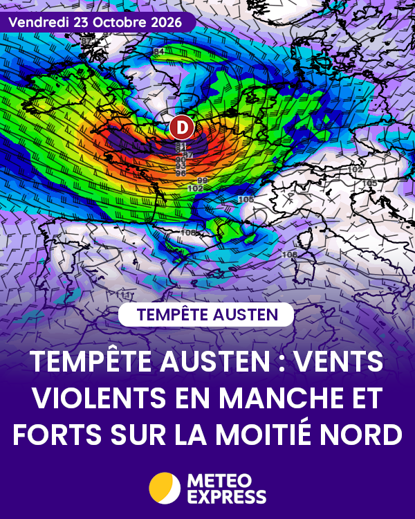 MeteoExpress's tweet photo. 🌀 La tempête Austen arrivera sur la Bretagne la nuit prochaine puis les vents forts toucheront toute la moitié nord de la France et la Belgique vendredi. C'est le long des côtes de la Manche qu'ils seront les plus violents avec 120 à 140 km/h ! 💨 https://t.co/uBwCZMovyr