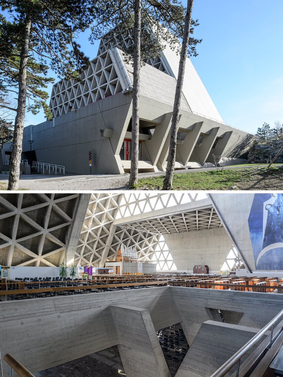 parametricarch's tweet photo. The structure follows classical mathematical principles, ensuring stability and proportion. The façade features repeating glass triangles supported by concrete ribs, forming the letters A and M, referencing “Ave Maria.” The upper church is open to natural light, while the lower church incorporates hexagonal patterns resembling a beehive, symbolizing divine illumination. The temple’s ship-like form integrates religious symbolism with structural design. 

📸 Paolo Mazzo Photo 

🎓 Master the skills that leading architecture firms demand. Learn from industry experts at PAACADEMY to stay ahead of the curve: https://t.co/gBNmPzfnoi