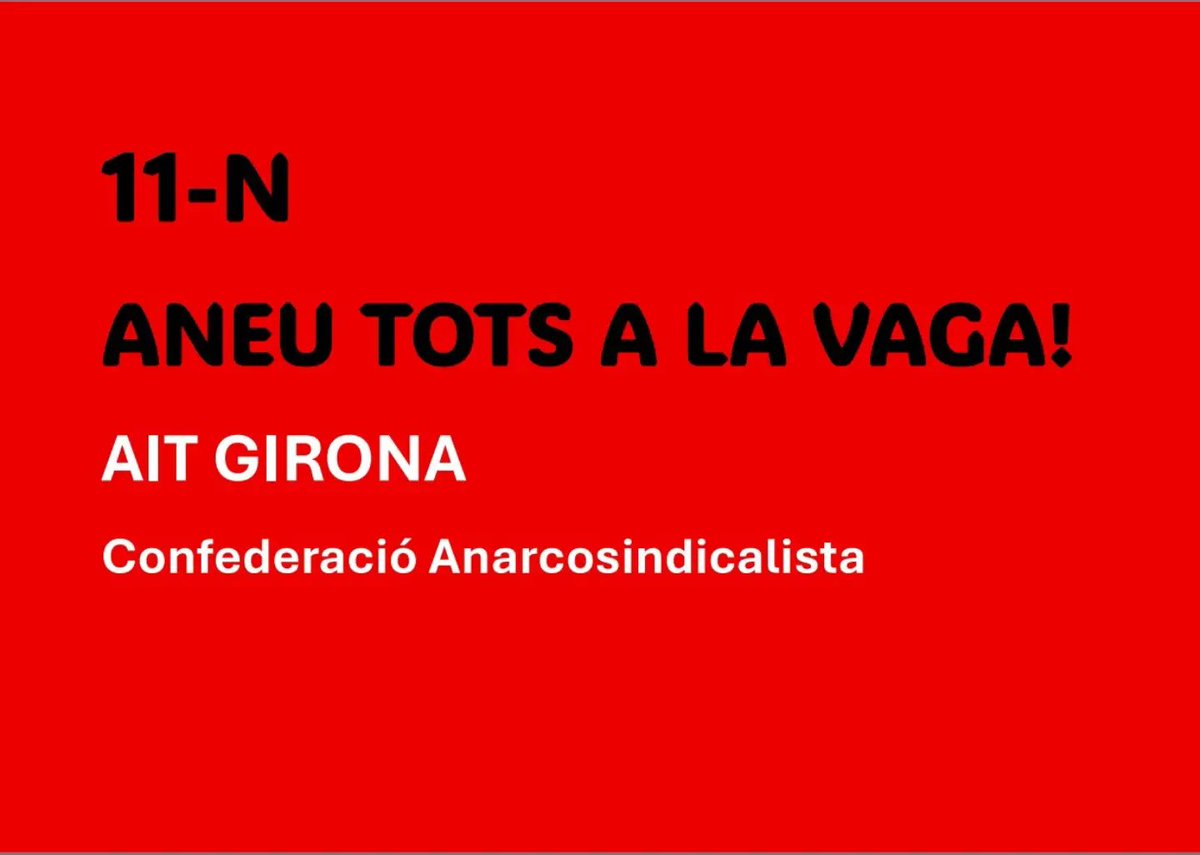alcomar85's tweet photo. 🟥⬛️ 🗣️ CONFEDERACIÓN ANARCOSINDICALISTA-AIT Girona denuncia que l’habitatge sigui un luxe i defensa la vaga de l’11N contra la precarietat i el capitalisme.
Pels drets laborals, la solidaritat, l’acció directa i el suport mutu
#caait #vaga #girona #11N
https://t.co/IhjvcJr0sB? https://t.co/dP9wrkpFMI