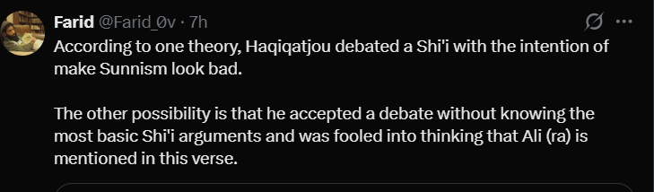 Allahyari5's tweet photo. Farid, your hypocrisy is almost as impressive as your cowardice!

You’re brave enough to attack Daniel Haqiqatjou for debating me, yet too terrified to debate me yourself!

What a spectacle! A loudmouth on X, a coward when challenged!

You question Daniel’s motives, but who needs to question yours? You’re a staunch Nasibi who loves attacking Shias from the safety of his keyboard.

Is there any explanation for your chronic timidity other than that you know your Omari arguments would collapse under scrutiny?

All bark, no bite!