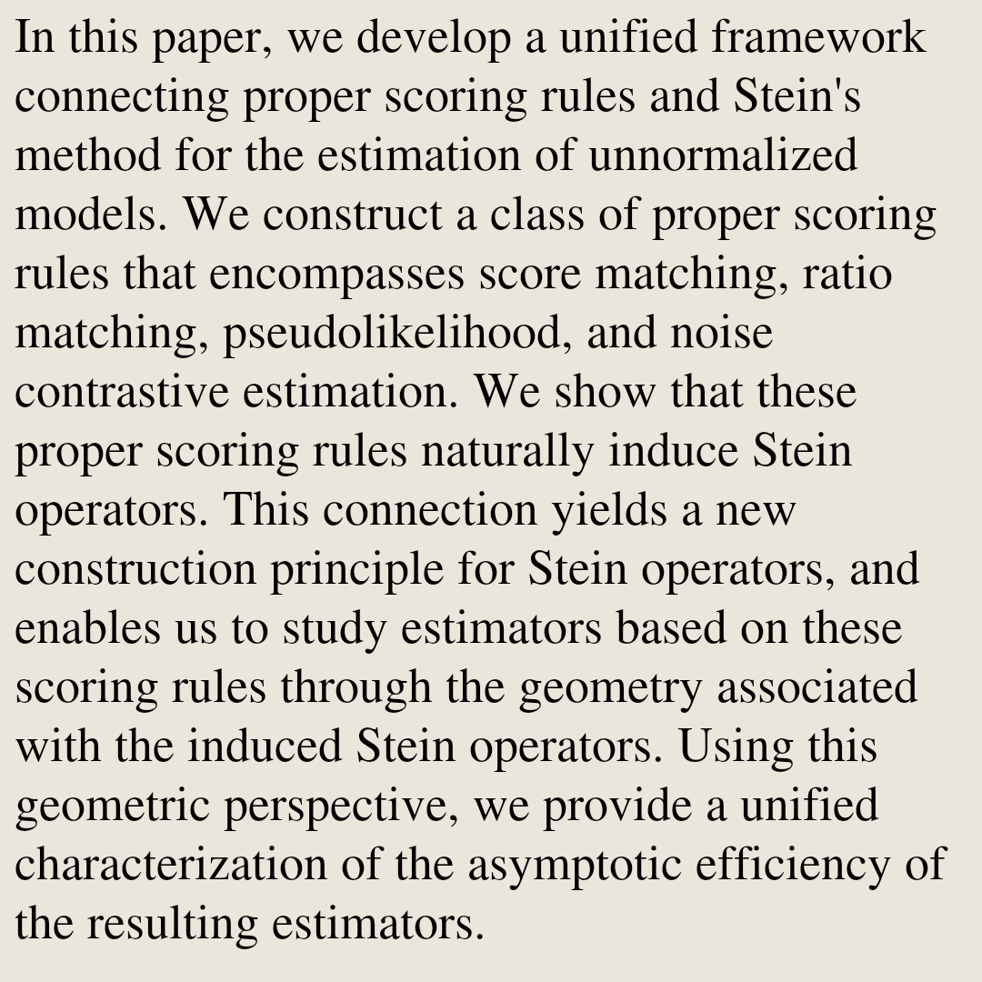StatsPapers's tweet photo. A unified approach for estimation of unnormalized models via Stein operators

Mitsuki Nagai, Keisuke Yano
https://t.co/38zOF7HHdF [𝚜𝚝𝚊𝚝.𝙼𝙻 𝚌𝚜.𝙻𝙶 𝚖𝚊𝚝𝚑.𝚂𝚃] https://t.co/QNmFTApKFO