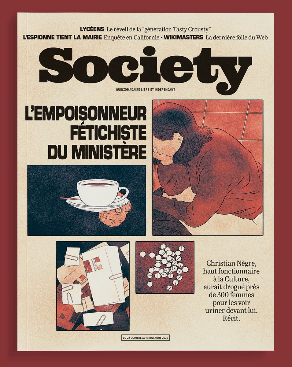 SocietyOfficiel's tweet photo. Un haut fonctionnaire, des diurétiques et un fantasme bien crade : bienvenue au ministère de la Culture.

Dans le nouveau Society, la journaliste Océane Desautel enquête sur Christian Nègre et près de 300 victimes potentielles. 

À lire dès aujourd’hui : https://t.co/hgTmZgwUC9 https://t.co/NcV5fzLiG6