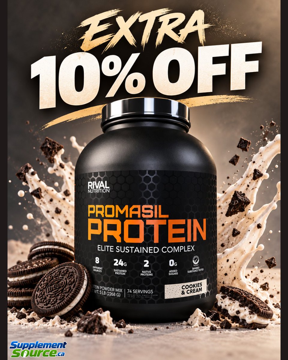 suppsourceca's tweet photo. 💥 BIG PROTEIN. BIGGER SAVINGS! 💪🔥

Your protein routine just got a little more rewarding!

Fuel your gains with Rival Nutrition PROMASIL Protein — an elite sustained-release protein complex delivering:

💪 24g sustained protein per serving
⚡ 8 different protein sources
🔥 0g added sugars
🥤 74 servings per 5 lb tub
🏷️ EXTRA 10% OFF CLEARANCE!

More protein. More value. More reasons to stock up!

Available at https://t.co/KDyiVi7UNo 🇨🇦

#SupplementSource #SupplementSourceCanada #RivalNutrition #RivalNutritionCanada #PromasilProtein #Promasil #ProteinPowder #ProteinPowderCanada #ProteinSupplements #ProteinSupplement #HighProtein #WheyProtein #ProteinBlend #SustainedReleaseProtein #MuscleRecovery #MuscleGrowth #MuscleBuilding #MuscleFuel #MuscleNutrition #Bodybuilding #BodybuildingSupplements #FitnessSupplements #SportsNutrition #SportsSupplements #GymNutrition #GymSupplements #WorkoutNutrition #PostWorkoutProtein #FitnessMotivation #FitnessLifestyle

[Rival Nutrition Promasil Protein, Promasil Protein Canada, Rival Nutrition Protein Powder, Sustained Release Protein Powder, 24g Protein Per Serving, Multi Source Protein Blend, Muscle Building Protein Powder, Post Workout Recovery Protein, Protein Powder Deals Canada, Supplement Source Canada]