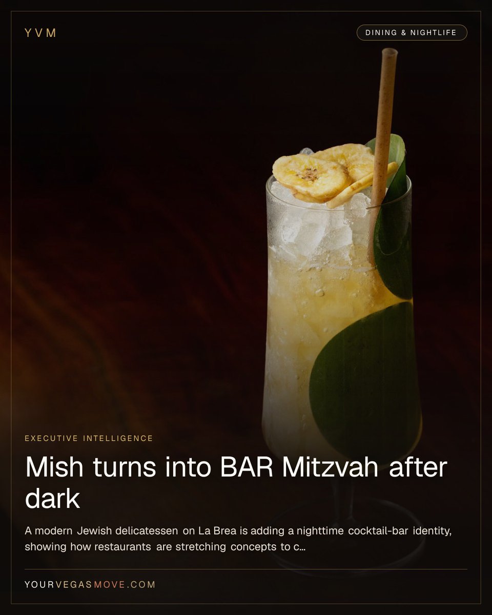 YourVegasMove's tweet photo. Mish on La Brea is evolving after dark, pairing modern Jewish deli comfort with a sharper cocktail-bar identity as dining rooms chase the late-night crowd.
#YVM #YourVegasMove #Mish #LaBrea #BarMitzvah
https://t.co/166jHiV4xL https://t.co/gKN2RJnP1a