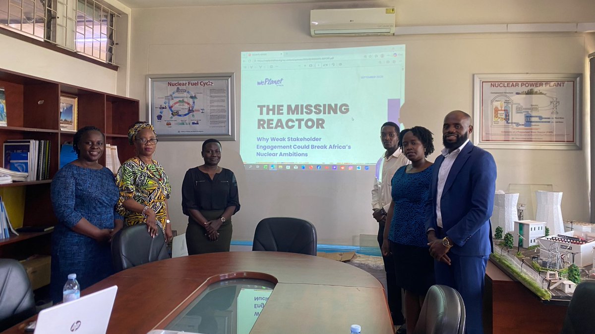 WePlanetAfrica's tweet photo. Do community voices reach the institutions making decisions about Uganda’s nuclear future?

This week, WePlanet Uganda representatives, @MweineP and @LNajjuka,  met with @MEMD_Uganda to present findings from The Missing Reactor, our report on stakeholder engagement, bringing forward community concerns about land compensation, participation, health and safety, and access to information.

Ministry officials welcomed the report and shared updates on ongoing efforts around land valuation, compensation processes and community engagement.

Importantly, the meeting opened opportunities for continued dialogue, including potential participation in future community engagement activities in Buyende, where Uganda is advancing its proposed nuclear energy development.

Our position remains: successful nuclear energy development requires more than technical readiness; it requires meaningful public engagement, transparency, responsiveness to community concerns and, above all, public trust.

#NuclearEnergy #Uganda #StakeholderEngagement #EnergyTransition #WePlanetAfrica