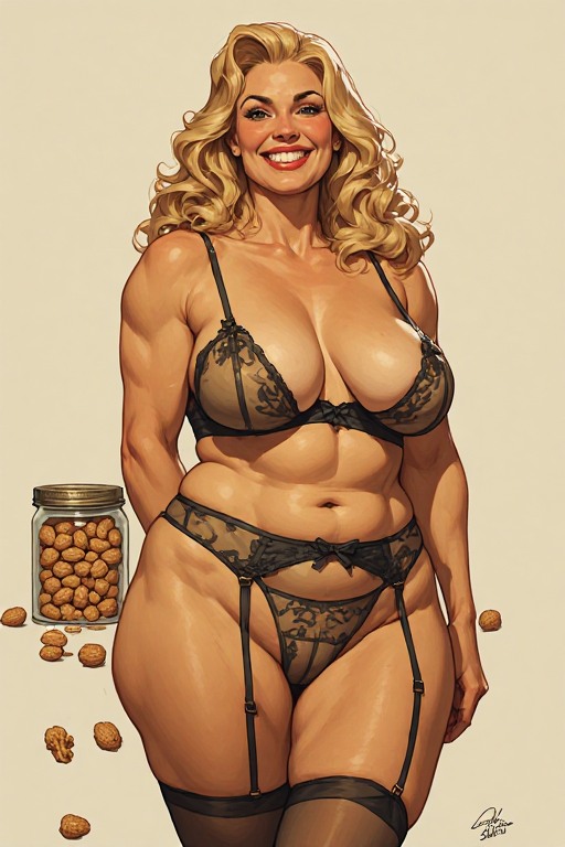 LafeLong's tweet photo. The milves of October. 
DAIly AI pAInting experiments.

022 - National Nut Day

#pAIntings #AIart #PinUps https://t.co/LEQdSLxfIe