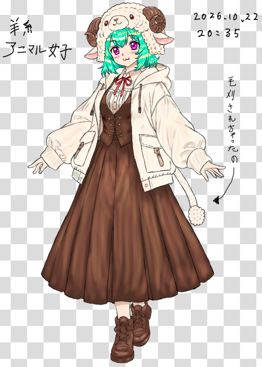 yuutinn1's tweet photo. 本日のお絵描き
アニマル系女子（羊）　名前はモコリン

村の通行人か町の通行人どっちにするか・・🤔 https://t.co/0f1IZMw4iq