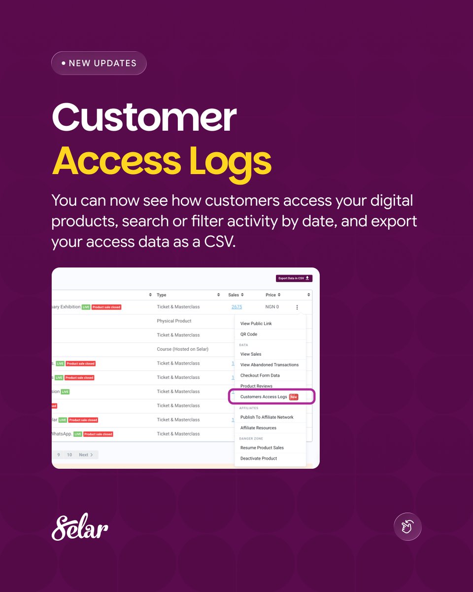 tryselar's tweet photo. A few Selar updates you might have missed 👀💜
Catch up on what’s new and make the most of your Selar store! https://t.co/iNqLc0vYFi