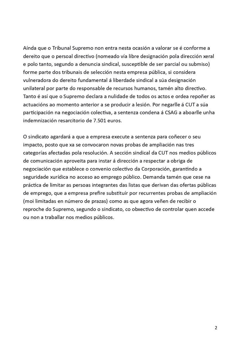 CrtvgCut's tweet photo. 🚨 O Supremo condena á #CSAG por vulneración da #liberdadesindical ao acordar sen negociación os membros dos tribunais das probas de ampliación de listaxes de contratación💪🏽 https://t.co/EJqmdsAcFn