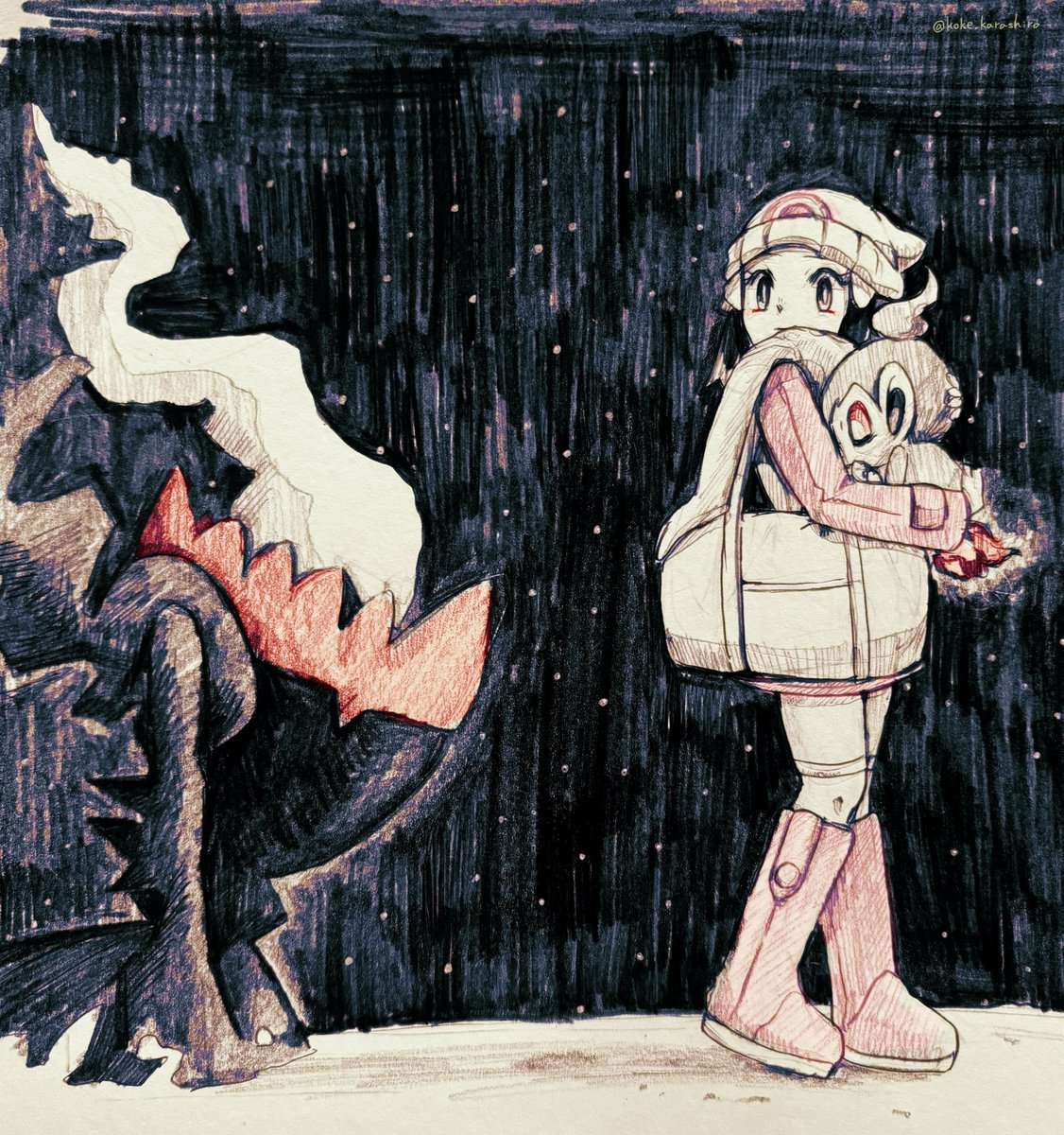 koke_karashiro's tweet photo. シンオウ地方のイラスト描くと、どうしても毎回こんな雰囲気になる
夜がよく似合うと勝手に思ってるから(*^_^*) https://t.co/VLrLMWs7K2