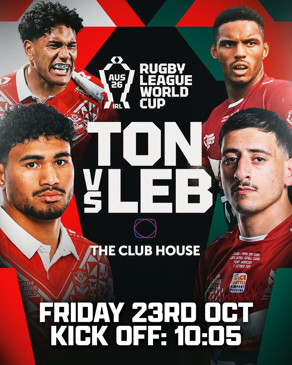 WTrinityRL's tweet photo. 📺 Rugby League World Cup action is back at The Club House tomorrow!

Watch Tonga take on Lebanon on Friday 23rd October from 10:05am! https://t.co/iNrwkqhnZy