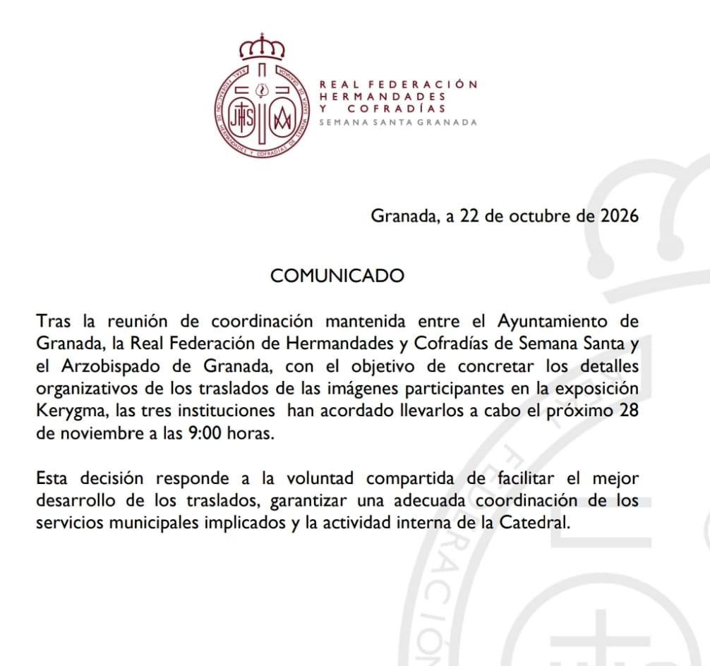 LlamadorGranada's tweet photo. ‼️Cambio en los traslados de Kerygma del 28 de noviembre

La @Fedcofrgr comunica que se adelantan a las 9 AM y no a las 10 como se anunciaba el martes https://t.co/8LrjkSBJO3