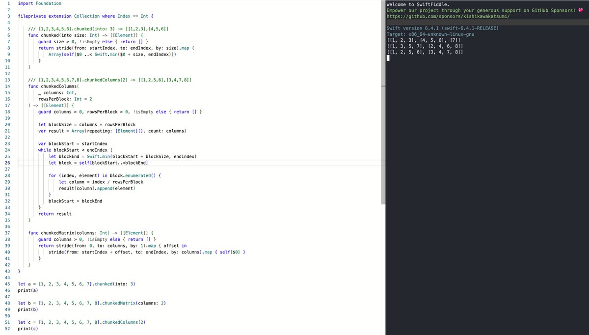 Codelaby's tweet photo. Need to chunk flat collections into columns or matrices for custom grid layouts (especially for dual-screen devices like iPhone Duo)? 

 #Swift #SwiftUI #iOSDev #iphoneDuo https://t.co/0Yt1aPTQey