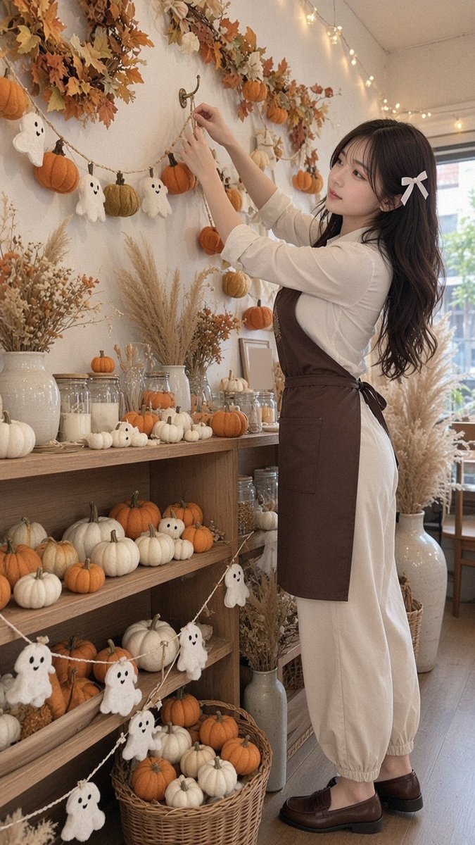 amamiyamia2007's tweet photo. おつかれさま☕️ バイト先のハロウィンのかざりつけ、まかされちゃった🎃 せのびしてがんばったから、ほめてくれたらうれしいな ・かざりつけ、ひとりでできたよって店長さんにじまんしたら… ちょっとななめだよって言われた🫣 なおしてる、いま https://t.co/jtQ1KVBtyU