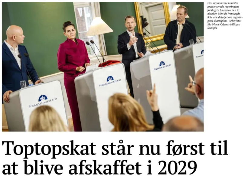 NiklasPraefke's tweet photo. Regeringens skattelettelser er ikke lige rundt om hjørnet.

Vi må vente flere år på at få den fulde effekt af regeringens bebudede skattelettelser.

Top-topskatten ser først ud til at blive afskaffet i 2029, mens forhøjelsen af mellemskattegrænsen kun er indregnet med halv effekt i 2027.

Der bør være plads til at indfase personskattelettelserne hurtigere, så danskerne får den fulde gevinst allerede fra 2027. En del af finansieringen kan findes ved at indfase SU-forslaget hurtigere