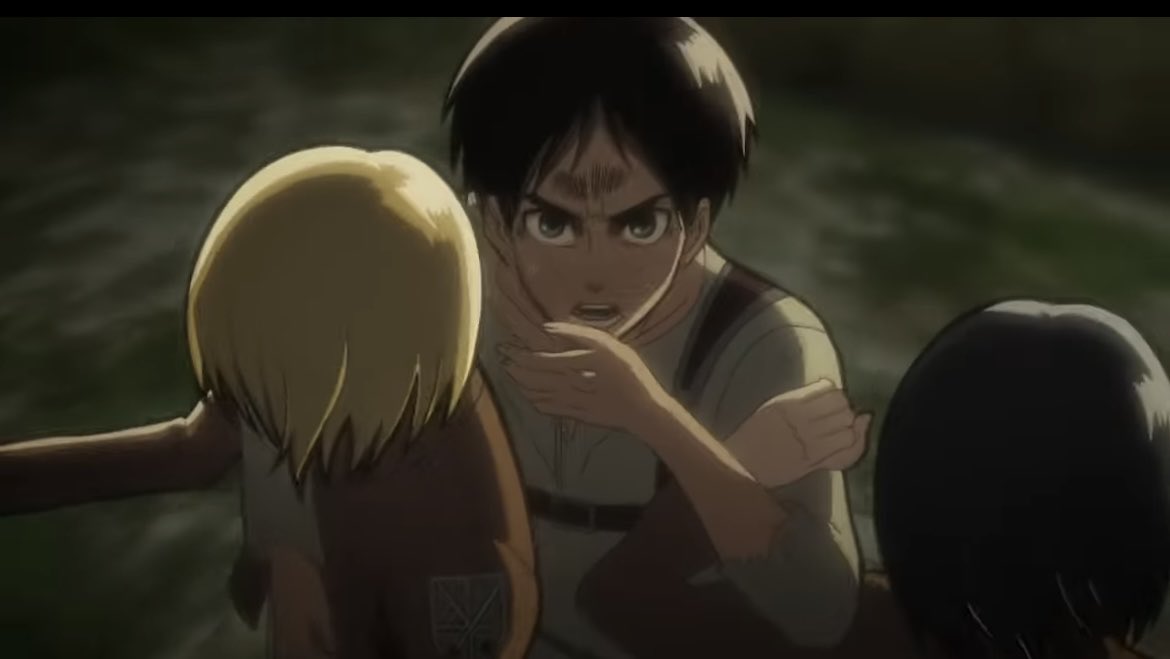 Rudranilx9to's tweet photo. @Dela_oxx In this sence eren was captured for becomeing a titen in the trost district it was the snd tume he transformed he dosent he dosent know anything about transformation so my he bites his hand for becomeing titen my theory maybe future eren came and say him in the flashbang https://t.co/SmZ43uRidt
