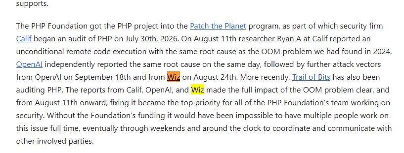 jncquant's tweet photo. PHP has been the only thing we've been talking about for the past 2 days

How have we NOT SENT THE PEOPLE WHO ACTUALLY FOUND THE PROBLEM???

It was from an agent named Atlas, the co-founder is the only one with a public github so sending 100% of fees to him

From the PHPfoundation website

https://t.co/F7Myhfzl55