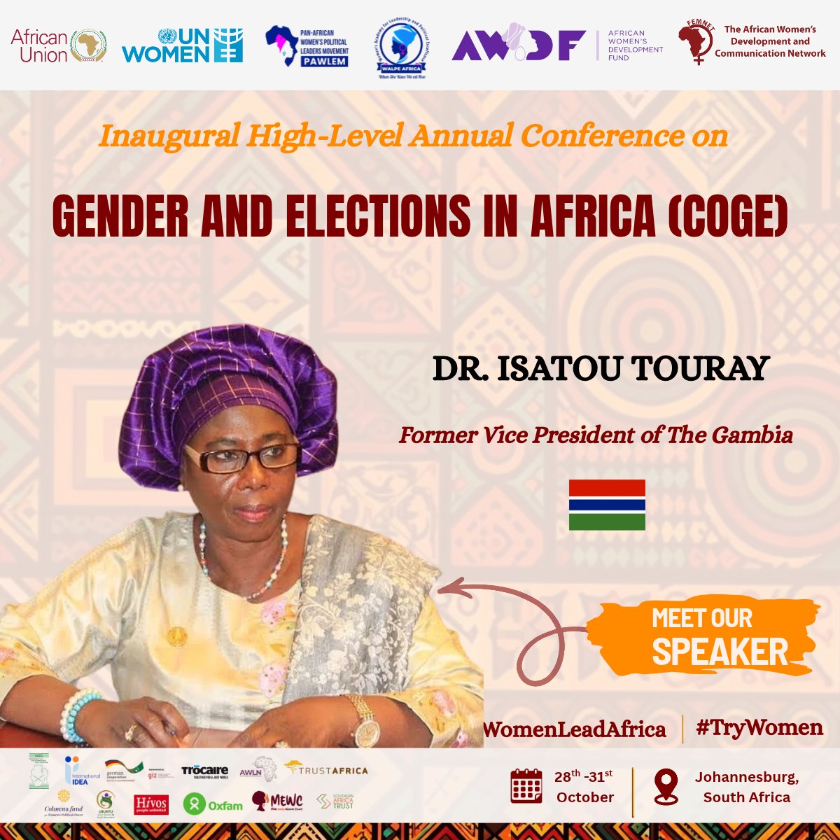 FemnetProg's tweet photo. The stage is set, and the voices are ready! 🎙️🌍

Our keynote speakers bring powerful perspectives and groundbreaking experience from across the continent to #COGE2026.

Here’s who you’ll be hearing from 👇

#TryWomen #WomenLeadAfrica https://t.co/BqFm8I4tbK